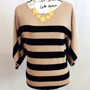 INC International Concepts Metallic Gold and Black Striped Sweater Size Medium